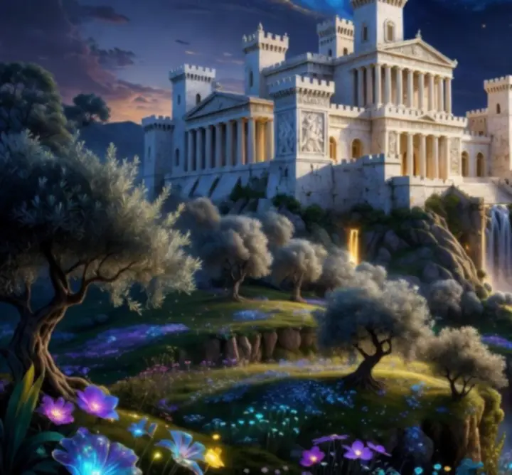 Μαγικό κάστρο στο βασίλειο Eldoria στο δειλινό